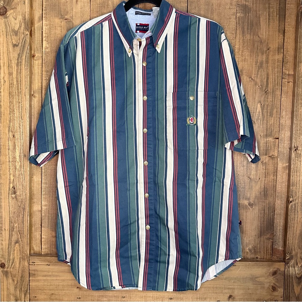 Vintage Bugle Boy Classics Sz Medium Mens Striped Multicolor Short Sleeve Shirt